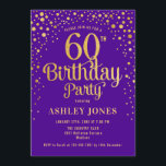 60th Birthday Party - Purple & Gold Invitation<br><div class="desc">60th Birthday Party Invitation.
Elegant design in royal purple and faux glitter gold. Features stylish script font and confetti. Message me if you need custom age.</div>