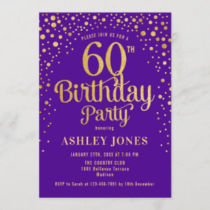 60th Birthday Party - Purple & Gold Invitation
