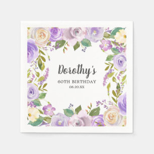 60th Birthday Party Purple Rose Floral Monogram Napkin