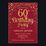 60th Birthday Party - Red & Gold Invitation<br><div class="desc">60th Birthday Party Invitation.
Elegant design in red and faux glitter gold. Features stylish script font and confetti. Message me if you need custom age.</div>