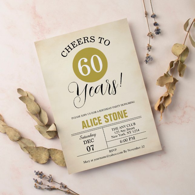 60th Birthday Party Retro Gold Black White  Invitation (Creator Uploaded)