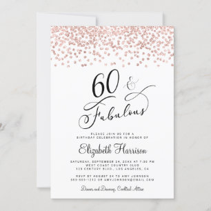 60th Birthday Party Rose Gold Glitter Invitation