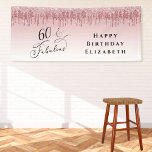 60th Birthday Party Rose Gold Pink Glitter Banner<br><div class="desc">Elegant personalised 60th birthday party banner featuring "60 & Fabulous" written in a stylish calligraphy script against a pink ombre background,  with rose gold and pink faux glitter dripping from the top. Personalise with her name.</div>