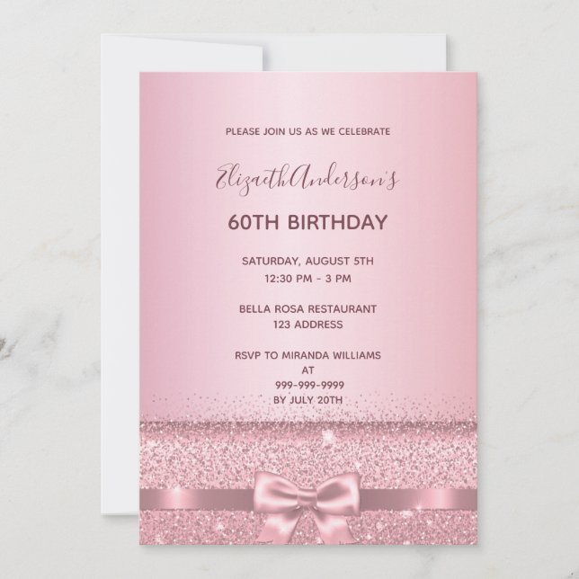 60th birthday party rose gold sparkle invitation (Front)