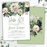 60th Birthday Party Sage Green Floral Invitation<br><div class="desc">Sage green floral 60th birthday party invitation for a fun birthday party</div>
