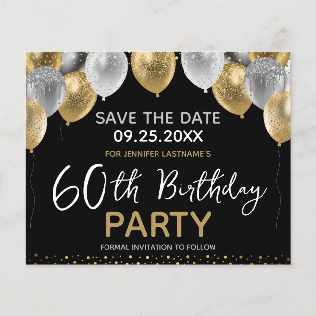 60th Birthday Party Save the Date Flyer (Front)