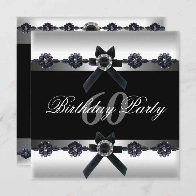 60th Birthday Party Silver Black White Diamond Invitation (Front/Back)