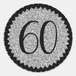 60th Birthday Party Silver Glitter Classic Classic Round Sticker