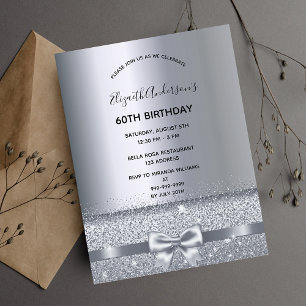 60th birthday party silver sparkle invitation postcard