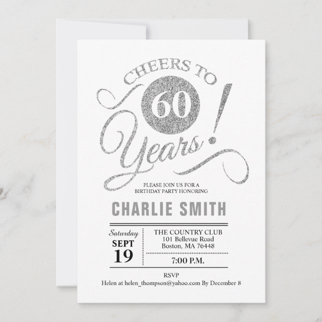 60th Birthday Party - Silver White Invitation (Front)