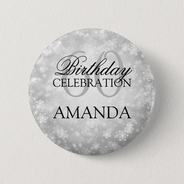 60th Birthday Party Silver Winter Wonderland 6 Cm Round Badge (Front)