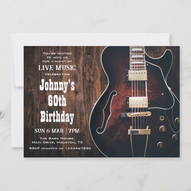 60th Birthday Party Simple Rustic Live Music Invitation (Front)