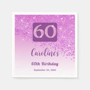 60th Birthday Party Sparkle Pink Glitter Napkin