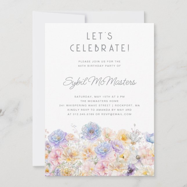 60th Birthday Party Spring Watercolor Floral Invitation (Front)