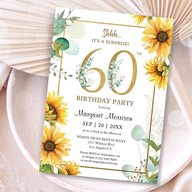 60th Birthday Party Sunflowers Elegant Floral  Invitation (Creator Uploaded)