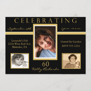 60th Birthday Party Tri Photo Invitations
