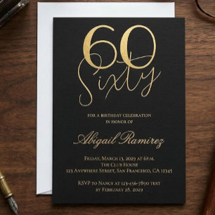 60th Birthday Party Typography Photo Black & Gold