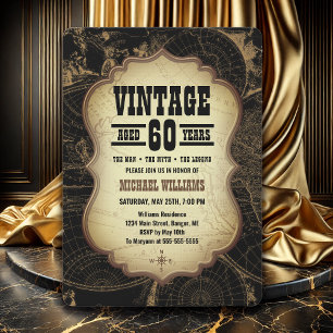 60th Birthday Party Vintage Theme World Map Invitation