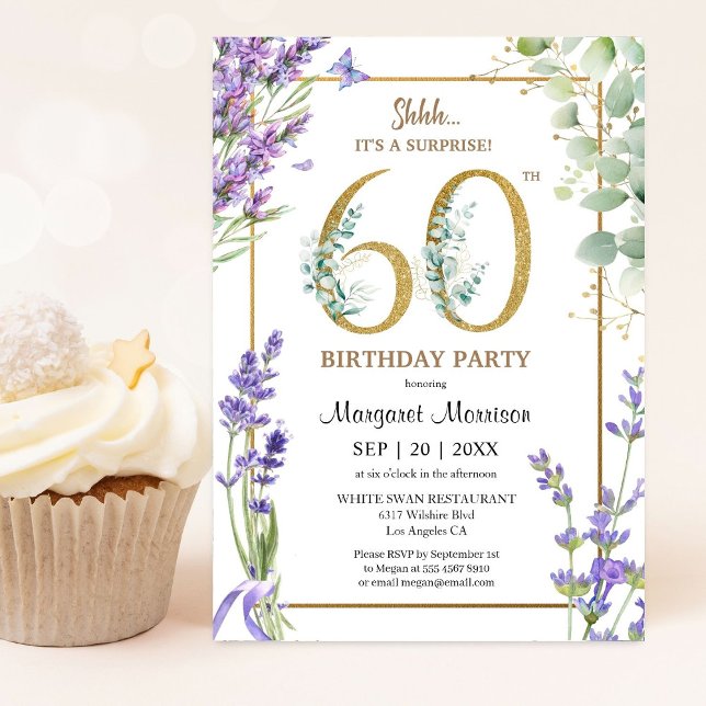 60th Birthday Party Watercolor Purple Lavender Invitation (Creator Uploaded)