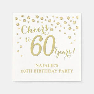 60th Birthday Party White and Gold Diamond Napkin