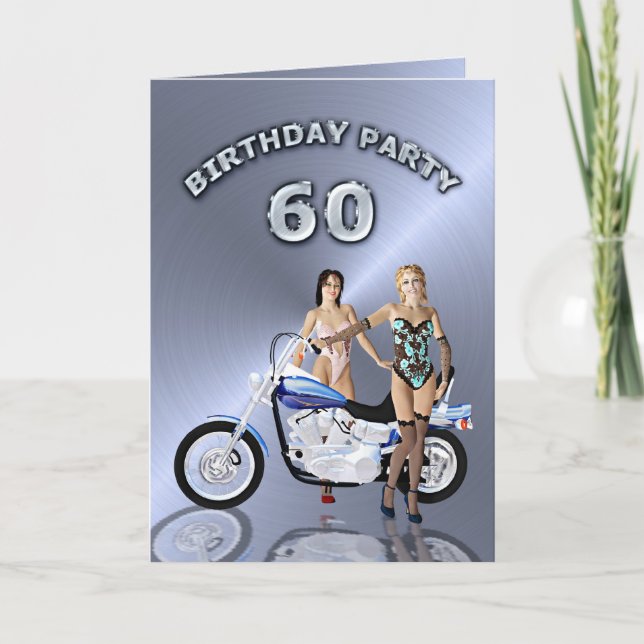 60th Birthday party with a girl and motorbike Invitation (Front)