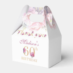 60th Birthday Peonies Pink Gold Glitter Custom Favour Box