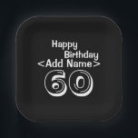 60th Birthday Personalised Black Paper Plate<br><div class="desc">60th Birthday Party Supplies - Custom 60th Birthday Party Plates,  black and white over the hill theme Personalised Celebration decor.</div>