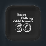 60th Birthday Personalised Black Paper Plate<br><div class="desc">60th Birthday Party Supplies - Custom 60th Birthday Party Plates,  black and white over the hill theme Personalised Celebration decor.</div>