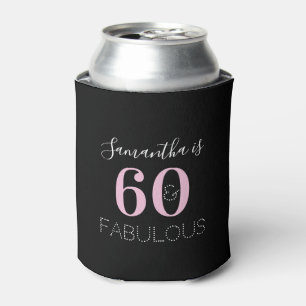 60th Birthday Personalised Black Pink Can Cooler