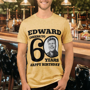 60th Birthday photo and name mono tone black Tri-Blend Shirt