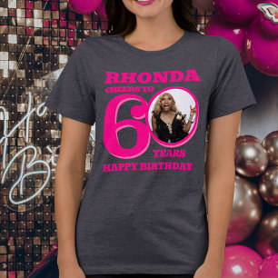 60th Birthday photo and name pink text Tri-Blend Shirt