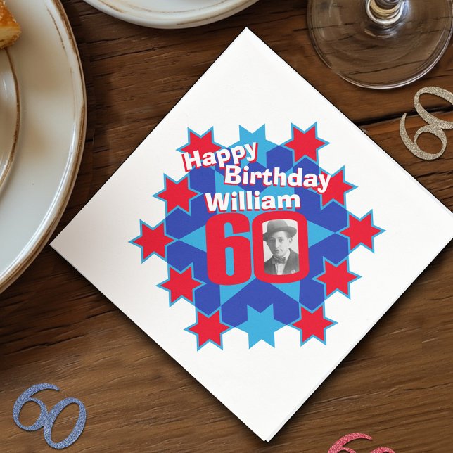 60th birthday photo and name red star napkins (Creator Uploaded)