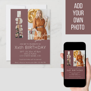 60th birthday photo born in 1965 burgundy red invitation