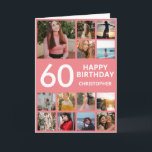 60th Birthday Photo Collage 13 Photos Pink & White Card<br><div class="desc">60th Happy Birthday Photo Collage 13 Photos Pink and White Birthday Card for Any Age. 1st 13th 15th 16th 18th 20th 21st 30th 40th 50th 60th 70th 80th 90th 100th,  Any Ages. For further customisation,  please click the "Customise it" button and use our design tool to modify this template.</div>
