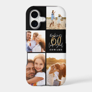 60th birthday photo collage black gold script