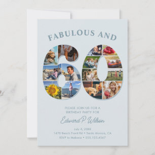 60th Birthday Photo Collage Elegant and Timeless Invitation