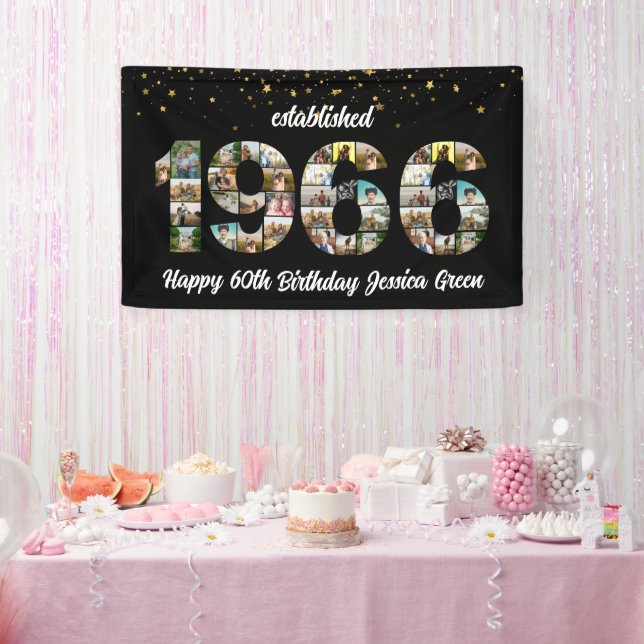 60th Birthday Photo Collage Established 1966 Banner (Party)