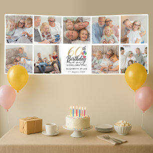 60th Birthday Photo Collage Gold Script Typography Banner