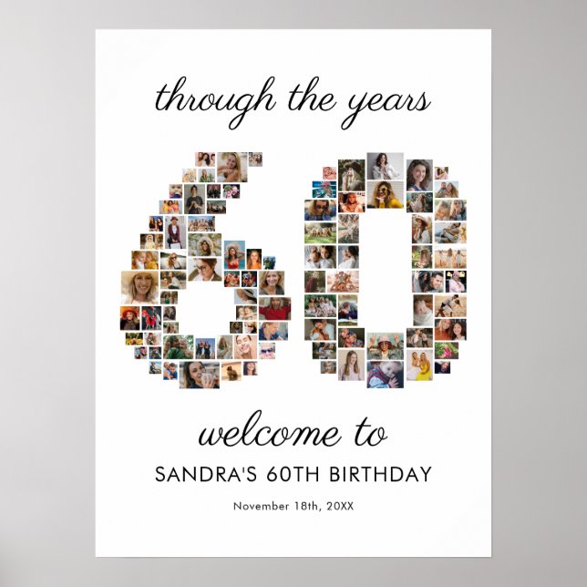 60th Birthday Photo Collage Welcome Poster (Front)
