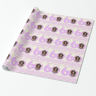 60th Birthday photo damask cream purple wrapping Paper