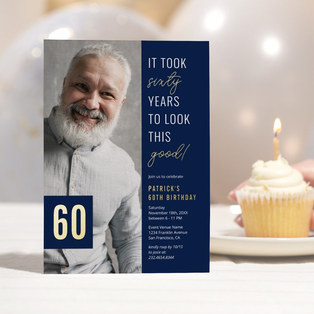 60th Birthday Photo Foil Invitation (Creator Uploaded)
