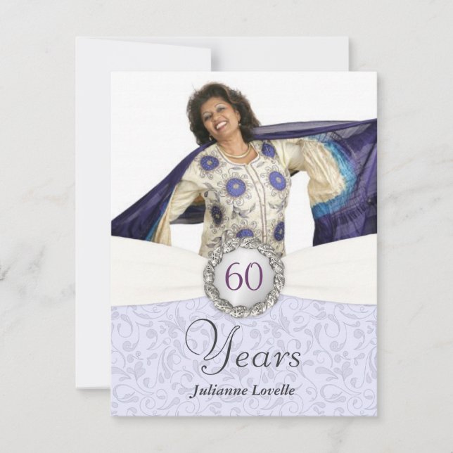 60th Birthday Photo Invitations - Antique Damask (Front)