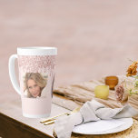 60th birthday photo rose gold glitter pink balloon latte mug<br><div class="desc">A gift for 60th birthday. A blush pink background decorated with elegant rose gold colored faux glitter drips,  paint dripping look. Personalize and add your own photo of the birthday girl. Number 60 is written with a trendy balloon style font.</div>