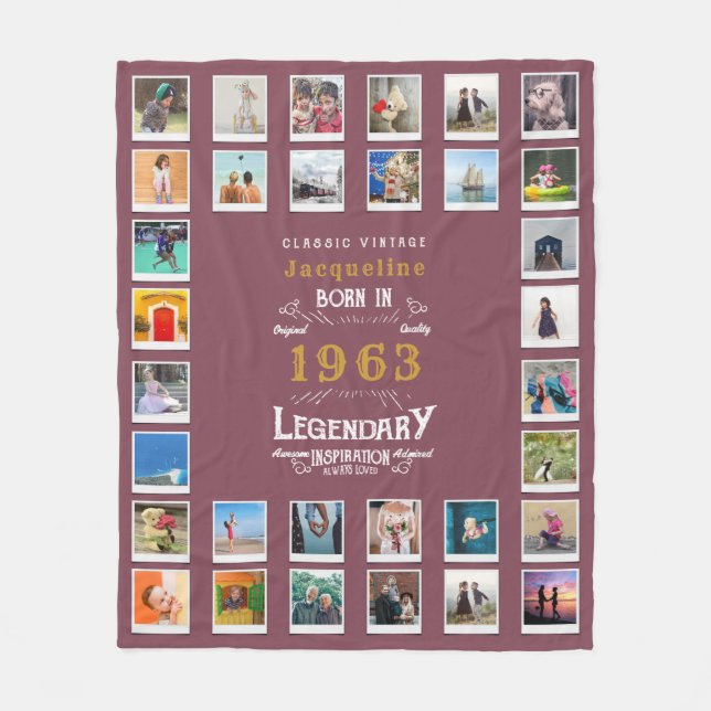 60th Birthday Photo Template Mother Grandmother Fl Fleece Blanket (Front)