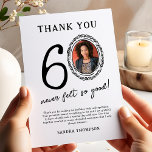60th Birthday Photo Thank You Card<br><div class="desc">Discover the charm and personal touch of our simple yet elegant birthday thank you cards. Featuring a customisable photo template encased in a playful doodle frame, these cards are not just a thank you note, but a keepsake. With the spirited saying, '60 never felt so good', and space for a...</div>