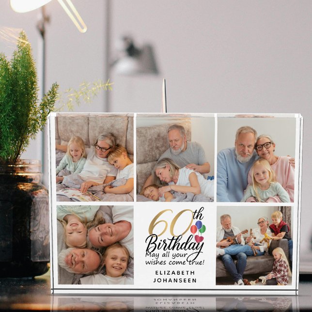 60th Birthday Picture Collage Script Typography Photo Block (Creator Uploaded)