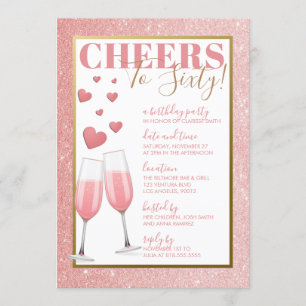 60TH BIRTHDAY PINK CHAMPAGNE INVITATION