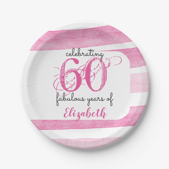 60th birthday PINK fabulous 60 years Paper Plates (Front)