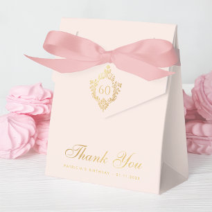 60th Birthday Pink Faux Gold Vintage Crest Elegant Favour Box