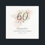60th Birthday Pink Floral Greenery Blush Paper Napkin<br><div class="desc">Cute modern elegant floral and pink rose foliage featuring popular typography. Perfect for that surprise birthday party or any special anniversary celebration. The template that can be easily edited and the text replaced with your own details by clicking the "Personalise" button. For further customisation, please click the "Customise Further" link...</div>
